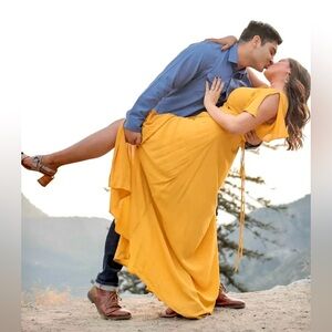 Lulus Much Obliged Golden Yellow Wrap Maxi Dress | Small